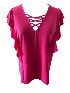 Bold Elements XL Hot Pink Flutter Sleeve Top With Crisscross V-Neckline Sexy